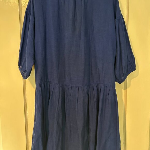 APIECE APART - maurino organic cotton & linen blend drop waist dress in Navy - Picture 3 of 5